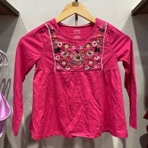 Isaac Mizrahi Youth girls long sleeve embroidered floral pink blouse, size M